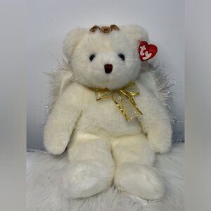 TY Divine Beanie Buddy Angel Bear Plush - Cream with Gold Bow